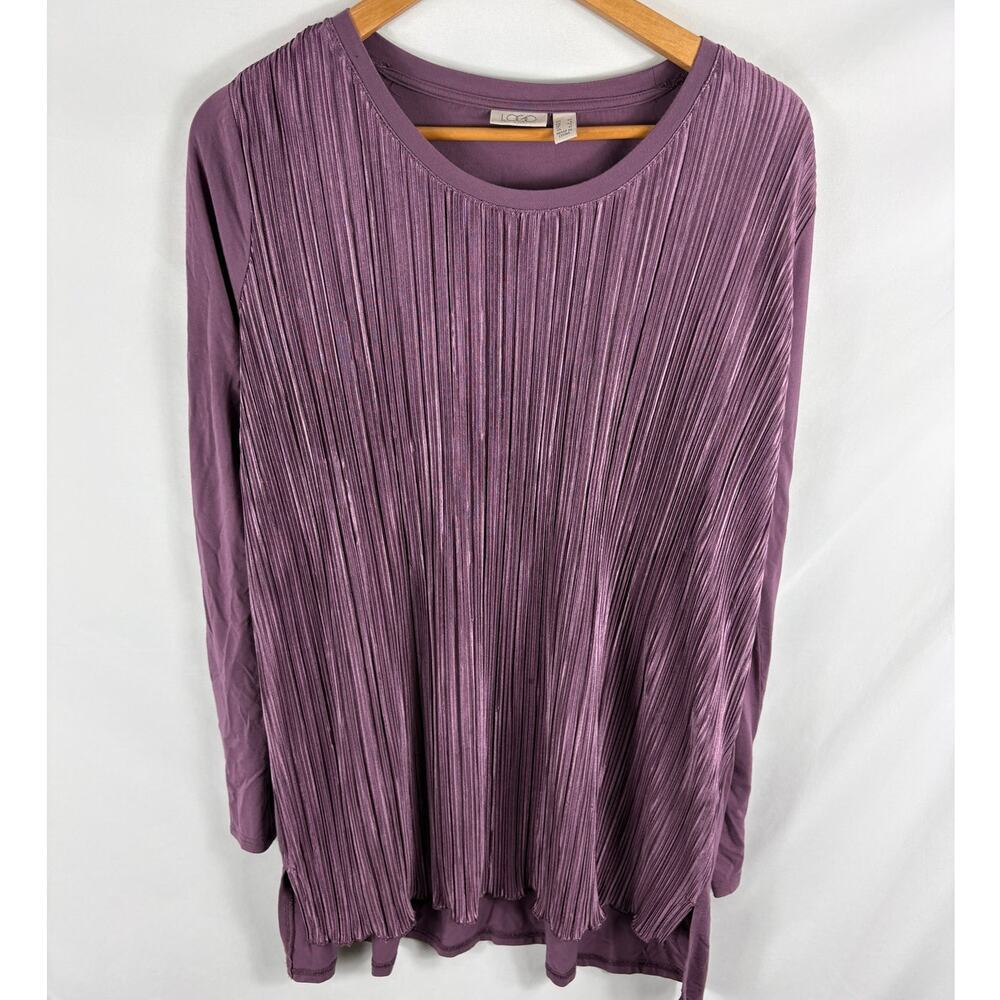 LOGO by Lori Goldstein Purple Pleated Relaxed Fit Long Sleeve Top Size XS